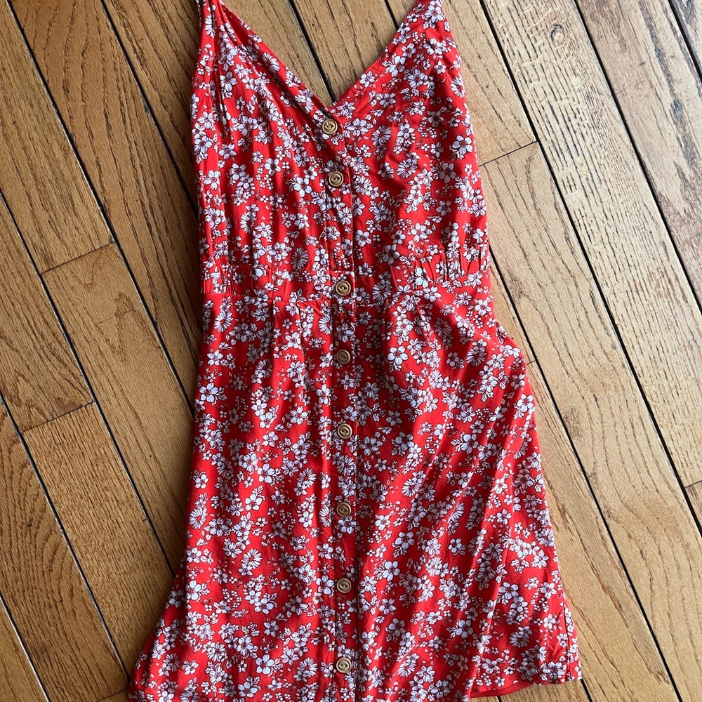 Red Floral Button-Down Dress
